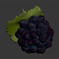 Fresh Juicy Deep Purple Grapes With Green Leaf And Plump Berries
