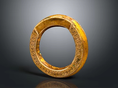 Intricately Carved Golden Ring Sculpture With Detailed Engravings And Decorative Patterns 3d model