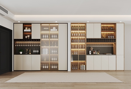 Cream Style Shoe Cabinet Wine Cabinet Integrated Cabinet Combination 3d model