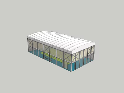 Transparent Building Structure With White Roof Glass Walls Metal Frame And Green Area Inside 3d model