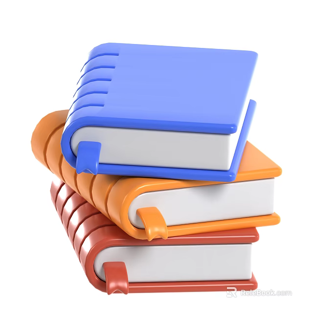 Colorful Stacked Books With Blue Orange Red Covers And Wavy Spine Design 3d model 