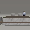 Modern Reception Desk With Marble Counter Two Computers And Vase With Branches 3d model