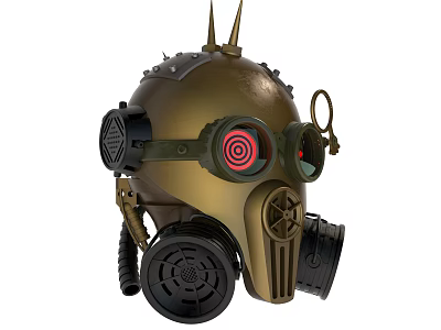 Steampunk Style Gas Mask Helmet With Spikes Rivets And Red Goggle Lenses 3d model