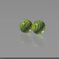 Fresh Green Striped Watermelons on Black Reflective Surface with Ripe Texture