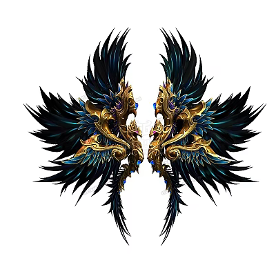 Mythical Flying Creature With Majestic Black And Gold Feathered Wings And Ornate Decorative Details 3d model