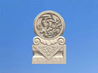 Circular Stone Carving Architectural Element With Intricate Fish Lotus Patterns Scroll Decorations And Pedestal 3d model