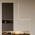 Modern Entryway Cabinet And Side Cabinet Design With Black Beige Finish LED Lighting And Storage