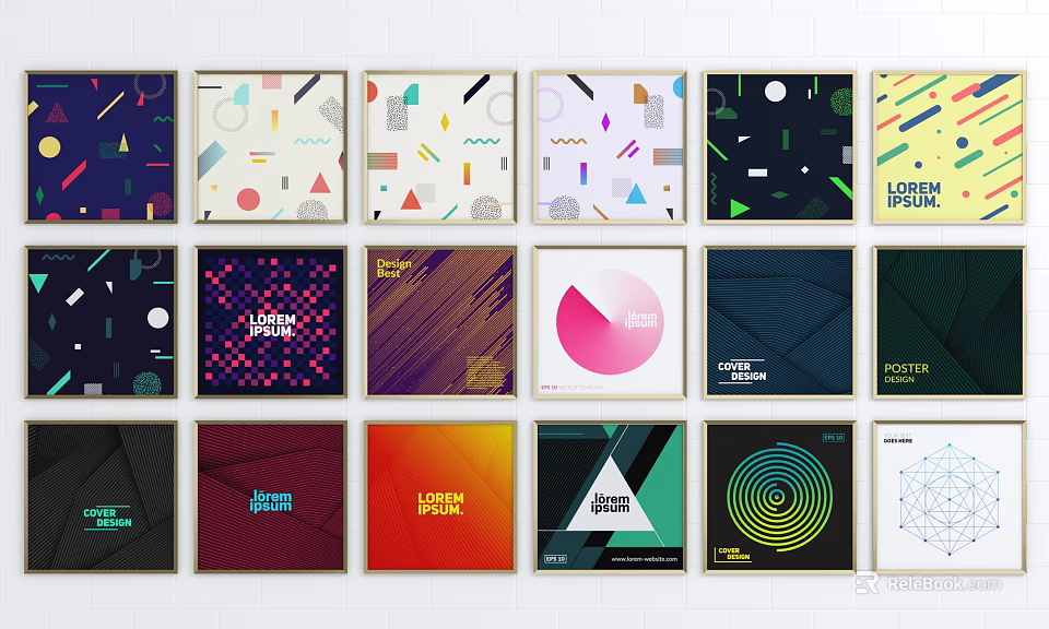 Colorful Abstract Art Prints With Geometric Patterns For Modern Wall Decor 3d model