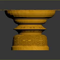Elegant Golden Decorative Tray With Intricate Carved Patterns Scalloped Edge And Ornate Base