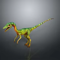 3D Model Dinosaur With Green Yellow Striped Body Open Mouth Standing On Gray Gradient Background