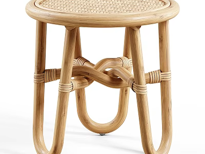 Natural Wooden Coffee Table With Woven Top And Knotted Leg Design 3d model