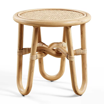 Natural Wooden Coffee Table With Woven Top And Knotted Leg Design 3d model