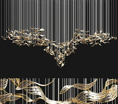 Modern Gold Leaf Design Chandelier With Streamlined Metal Structure And Decorative Details 3d model