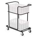 Rolling Storage Shelf with White Plastic Bins and Black Metal Frame