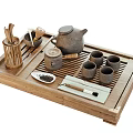 Wooden Tea Tray With Teapot Cups Caddy And Accessories Tea Set