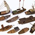Collection of Traditional Wooden Boats With Sails Various Designs And Structures