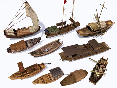 Chinese Wooden Boat Fishing Boat Cruise Boat Canoe Small Boat Sailing Boat Antique Boat Passenger Ship Merchant Ship Yacht Rubber Boat 3d model