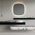 Modern Bathroom Vanity With Backlit Mirror Marble Countertop And Floating Shelves 3d model