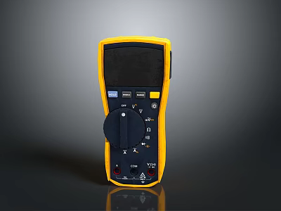 Yellow And Blue Digital Multimeter With LCD Display Control Knob And Buttons 3d model