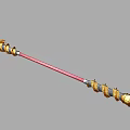Red Staff Weapon With Golden Dragon Head And Detailed Ornate Decorations