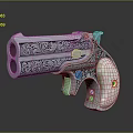 Decorative Engraved Revolver With Silver Metal Body And Mother Of Pearl Grip