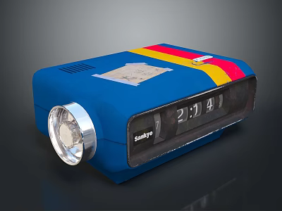 Sangy Blue Electronic Device With Red Yellow Stripes Time Display And Projection Lens 3d model