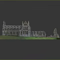 Ancient Ruin Building Model With Stone Architecture And Green Grass Surroundings