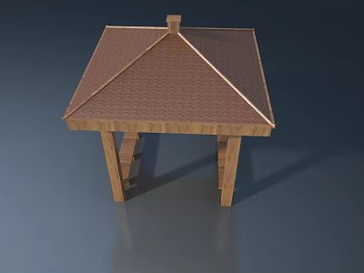 Outdoor Wooden Swing Door Structure With Tile Roof And Wooden Pillars Design 3d model