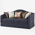 Navy Blue Two Seater Sofa With Multiple Patterned Decorative Cushions And Diamond Stitched Base Design 3d model