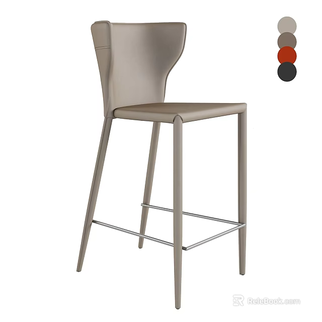 Modern Style Bar Stool Featuring Leather Upholstery And Metal Frame Backrest Design 3d model