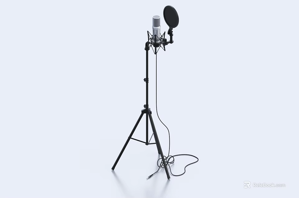 Professional Tripod Microphone Stand Setup With Pop Filter And Audio Accessories 3d model 