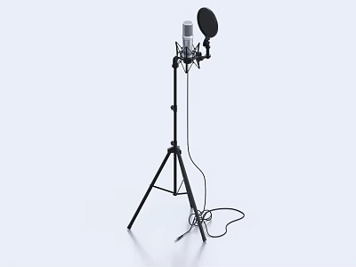 Professional Tripod Microphone Stand Setup With Pop Filter And Audio Accessories 3d model