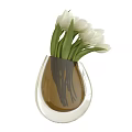 Decorative Ornament Set with Transparent Vase White Tulips and Green Leaves for Home Decor