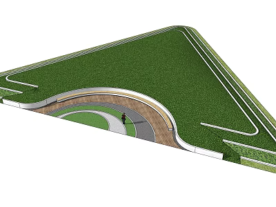 Plaza Landscape Design With Green Lawn Curved Pathway And People Walking 3d model
