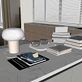 Modern Kitchen Interior With White Countertop Wooden Cabinets Blinds Bowls And Table Lamp