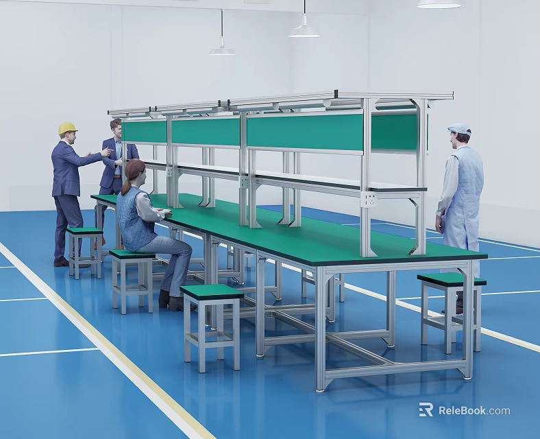 Functional Workbench With Green Tabletop And Metal Frame In Industrial Workshop Environment 3d model 