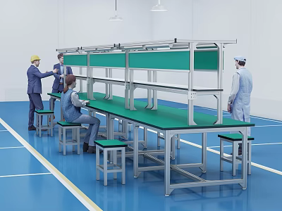 Functional Workbench With Green Tabletop And Metal Frame In Industrial Workshop Environment 3d model