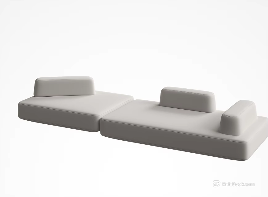 Modern Light Gray Sectional Sofa With Modular Design And Soft Cushioned Back 3d model