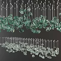 Modern Chandelier With Green And Clear Irregular Glass Pieces Suspended By Thin Rods
