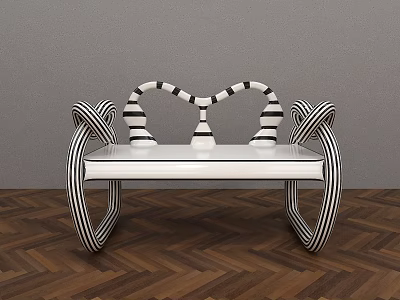 Unique Public Chair With Black And White Striped Curved Arms And White Seat 3d model