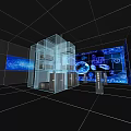 Futuristic Technology Data Center With Blue Holographic Grid And Globe 3d model