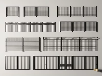 Different Types Of Metal Fences With Slatted Grid And Panel Designs 3d model