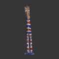 Decorative Zebra Figurine With Blue White Red Stripes And Yellow Mane On Black Background