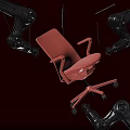 Modern Ergonomic Orange Office Chair With Robotic Arms On Red Background