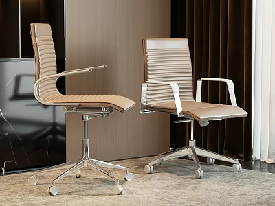 Sleek Modern Office Chair In Beige Leather With Armrests Wheels And Metal Base 3d model