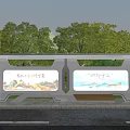 Modern Public Bus Shelter With Advertising Billboards Bench And Digital
