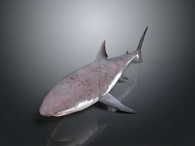 Detailed 3D Rendered Shark With Pink Gray Skin On Gray Background With Reflection 3d model