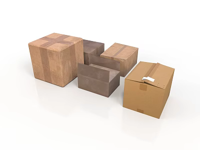Multiple Brown Cardboard Boxes In Various Sizes On White Surface 3d model
