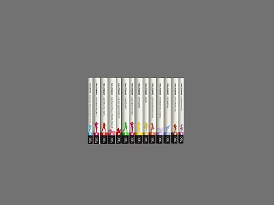 Row Of Vertically Standing Books With Colorful Spines On Gray Background 3d model