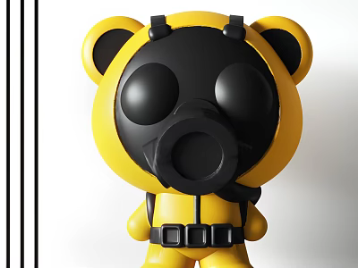 Yellow Bear Themed Furniture Decorative Ornament With Black Mask And Backpack Design 3d model